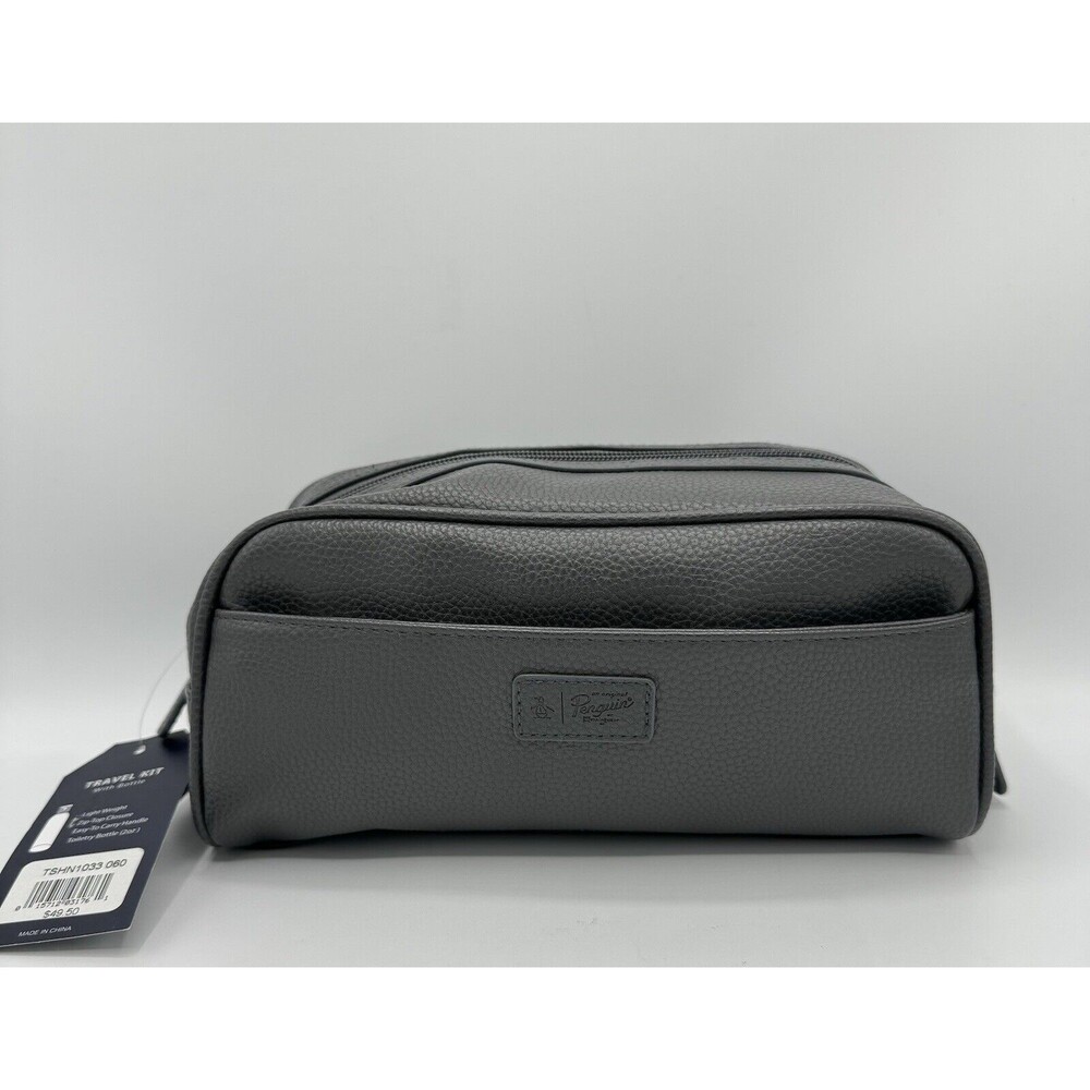 Original Penguin Zip Travel Kit Bag w/Bottle, Grey, NWT
